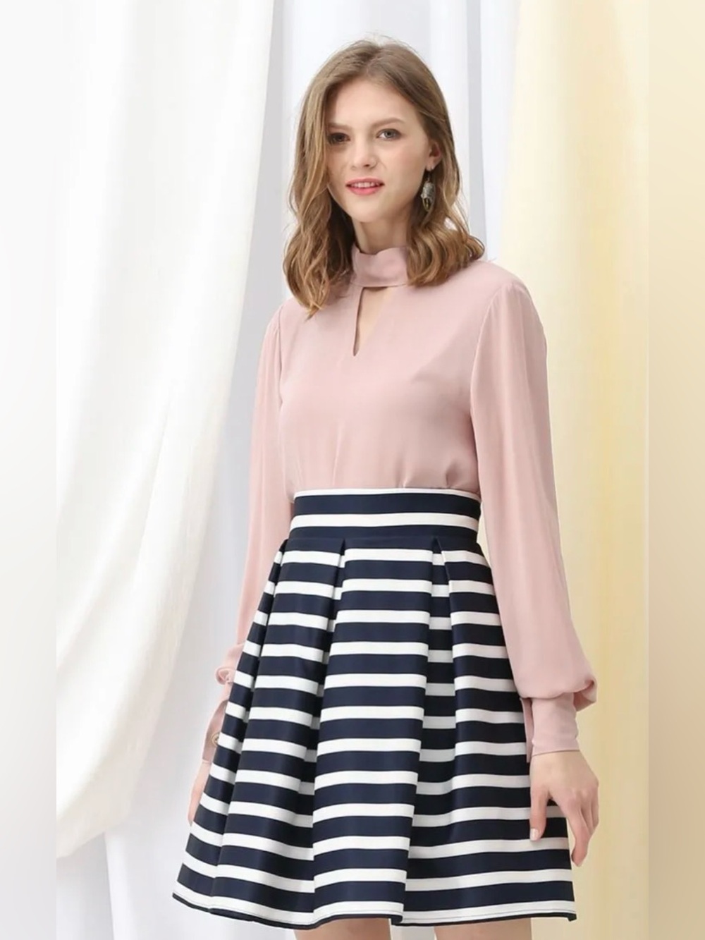 NWT Chicwish Adorable Striped Pleated A-Line Midi Skirt Size Medium